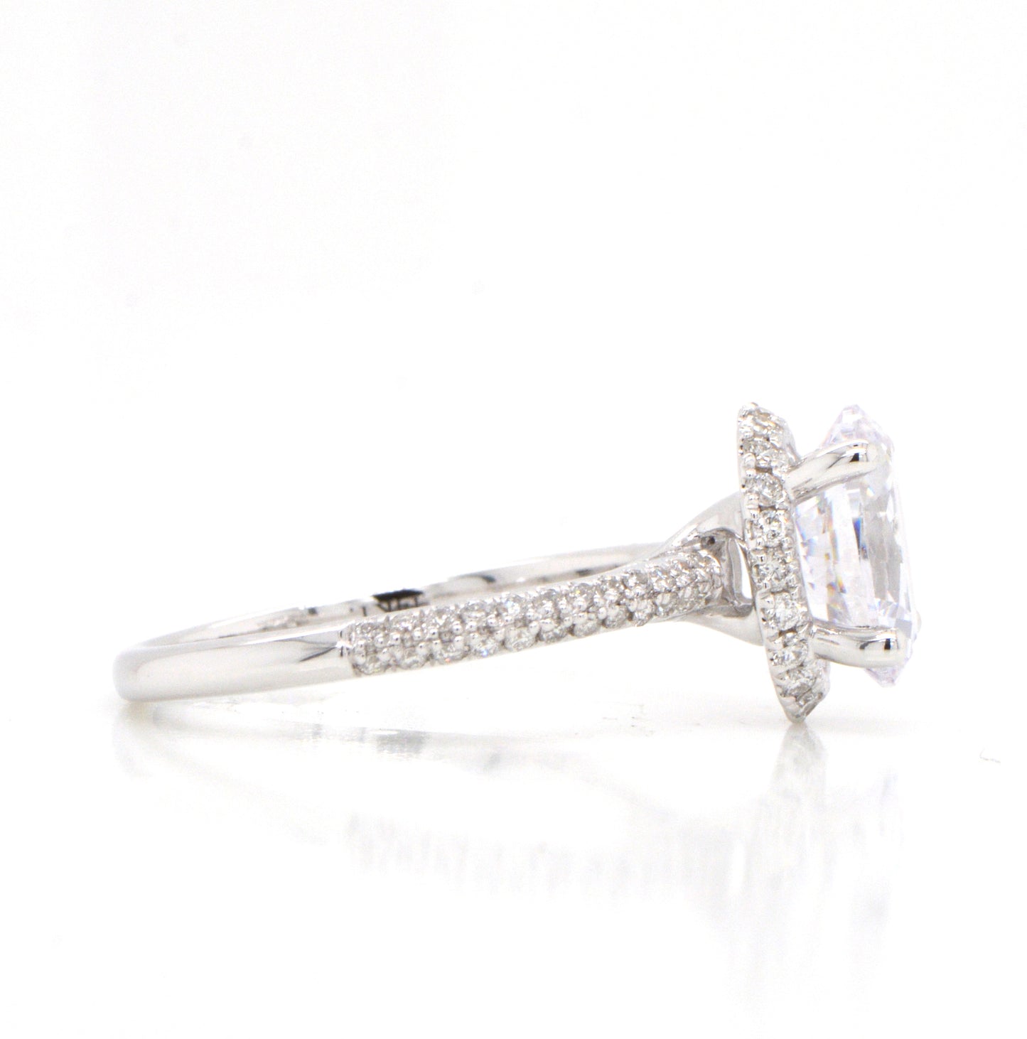 14K White Gold Diamond Engagement Ring with Knife Edge Pave Shoulders