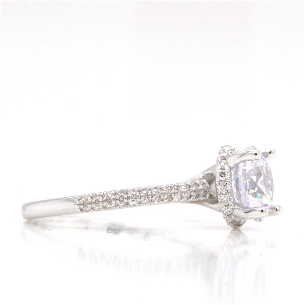 14K White Gold Diamond Engagement Ring with a Peek-a-Boo Halo