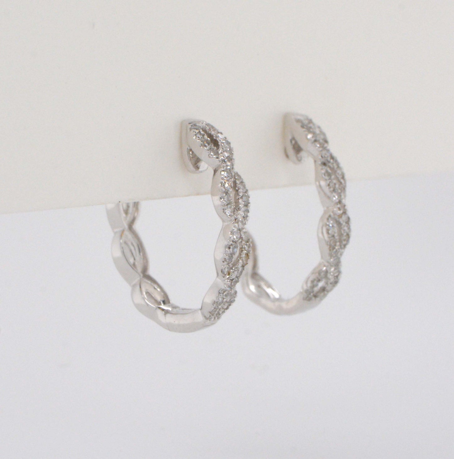 14K White Gold Diamond Infinity Hoop Earrings