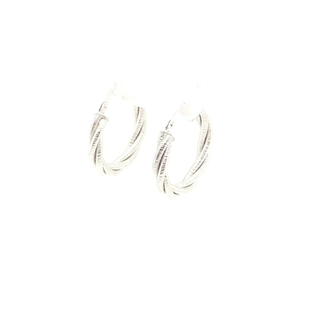 14 Karat White Diamond Cut Twisted Hoop Earrings