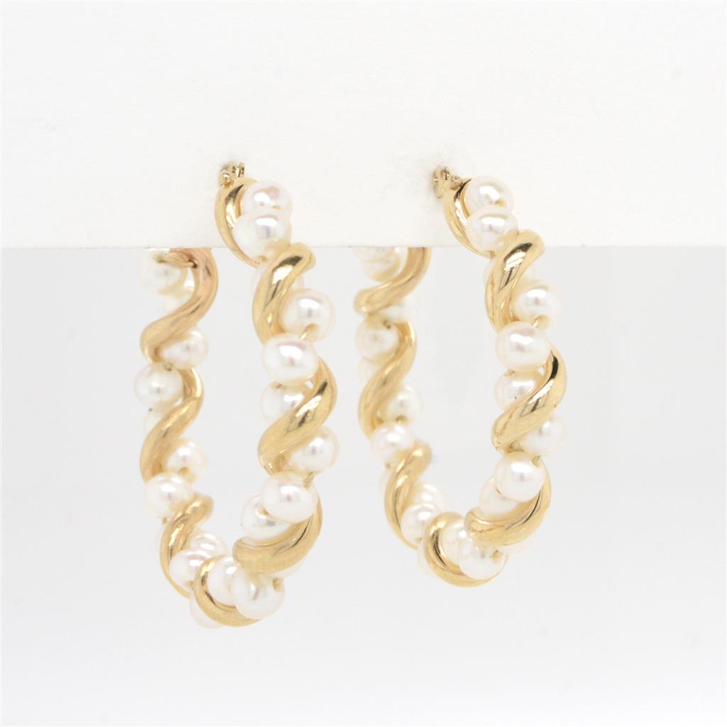 Twisted Pearl Hoop Earrings