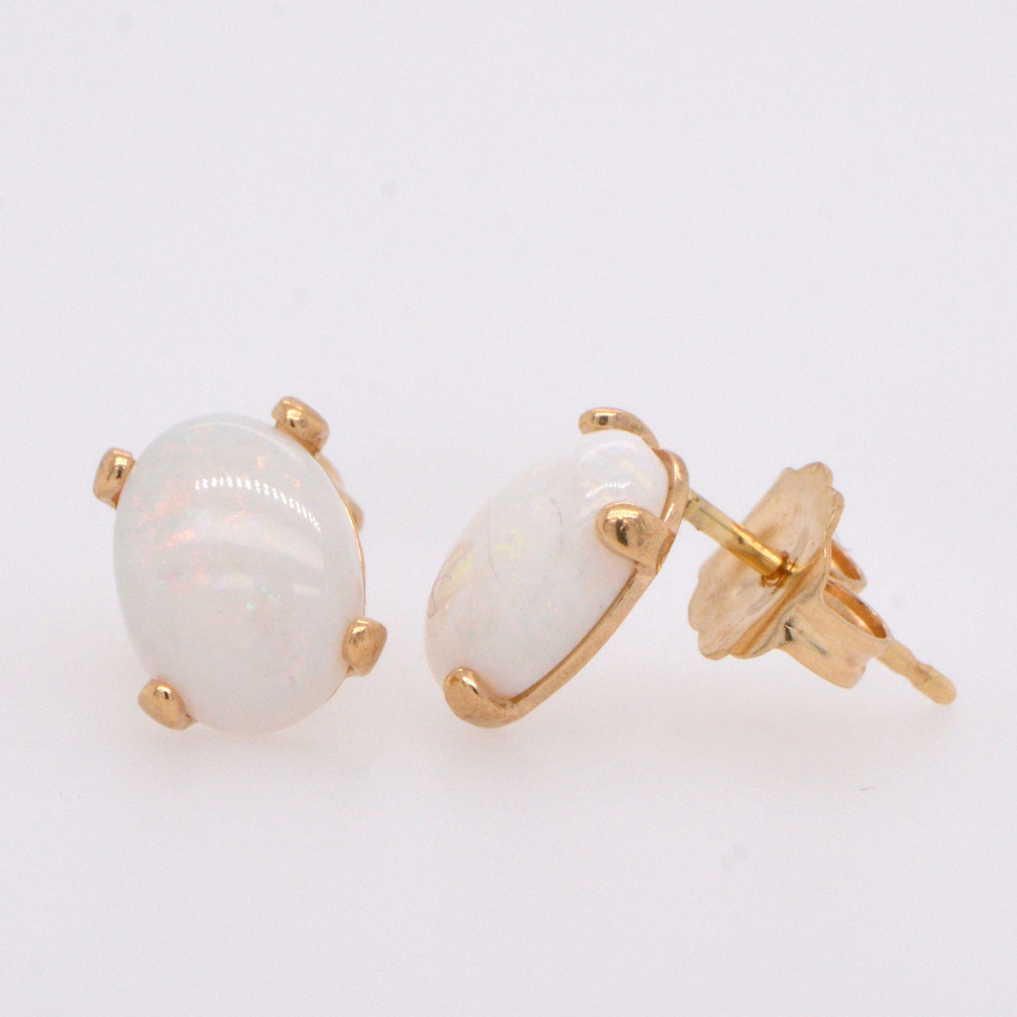 14K Yellow Gold 4 Prong Opal Stud Earrings