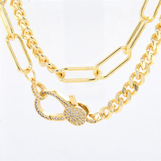 Gold Plated Half Paperclip half Curb Chain Necklace