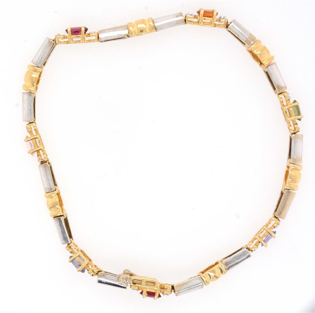 14K Multi-Gem Two-Tone Gold Tennis Bracelet