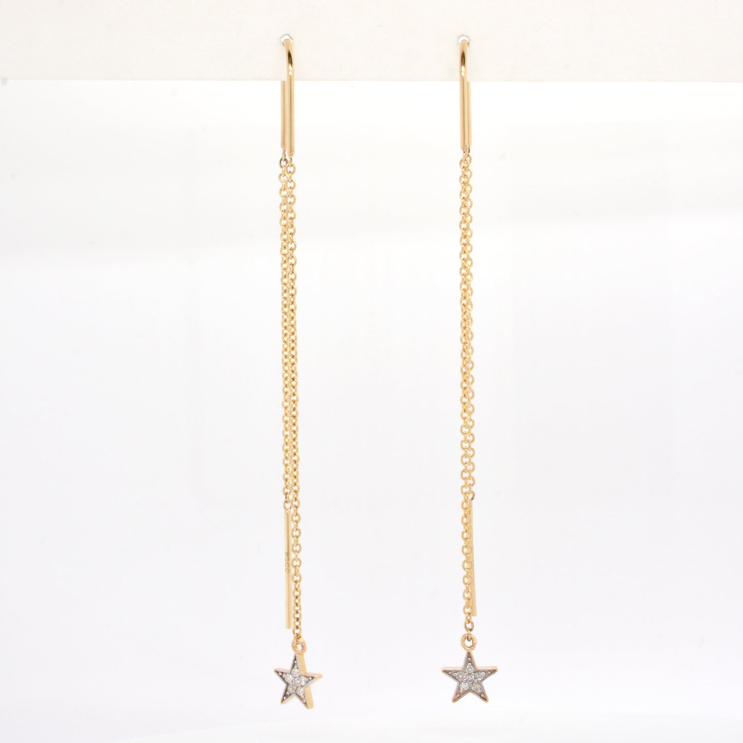 14K Yellow Gold Diamond Star Threader Earrings