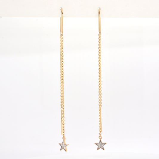 14K Yellow Gold Diamond Star Threader Earrings