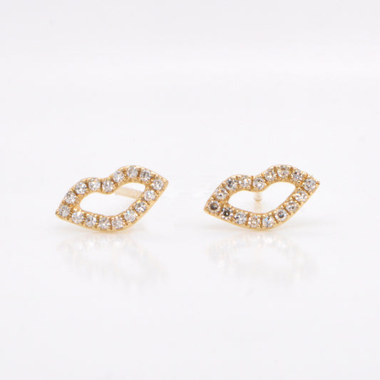 Yellow Gold Diamond "Lips" Stud Earrings