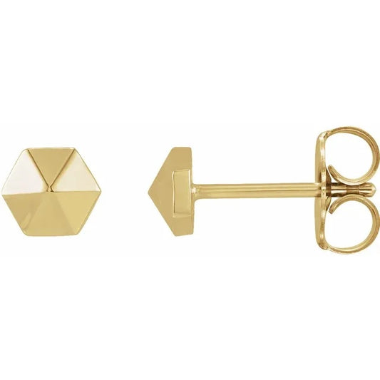 14K Yellow Hexagon Earrings