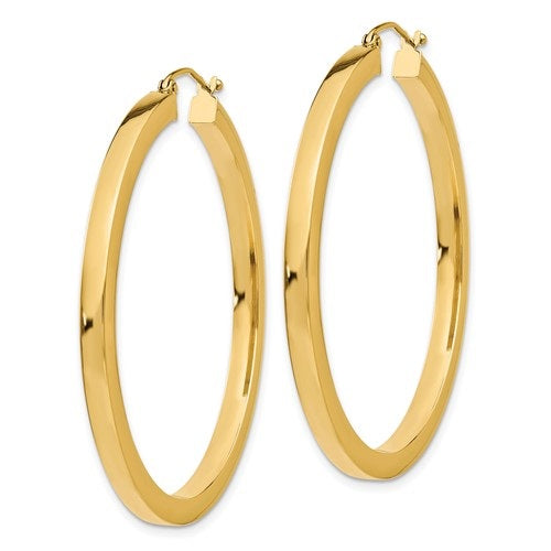 14K Yellow Gold Polished Square Tube Hoop Earrings
