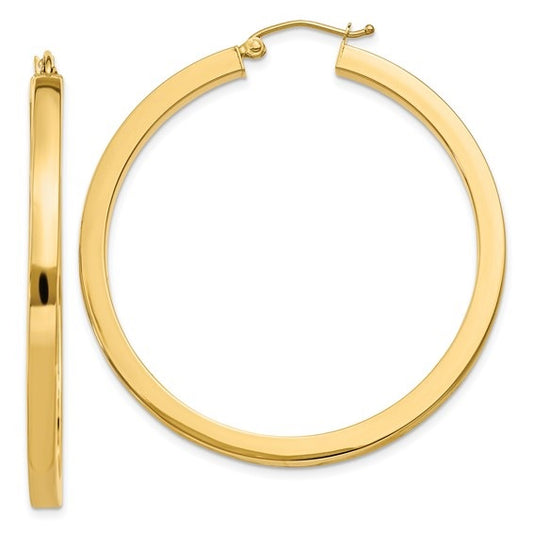 14K Yellow Gold Polished Square Tube Hoop Earrings